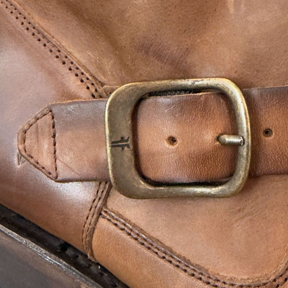 Frye Veronica Flex Bootie Leather Ankle Boots Womens 8.5 Distressed Brown Buckle - Picture 10 of 11